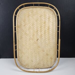 4 Vintage Bamboo Rattan Wicker Serving Lap Trays- Tiki Bar - 19"x 13"